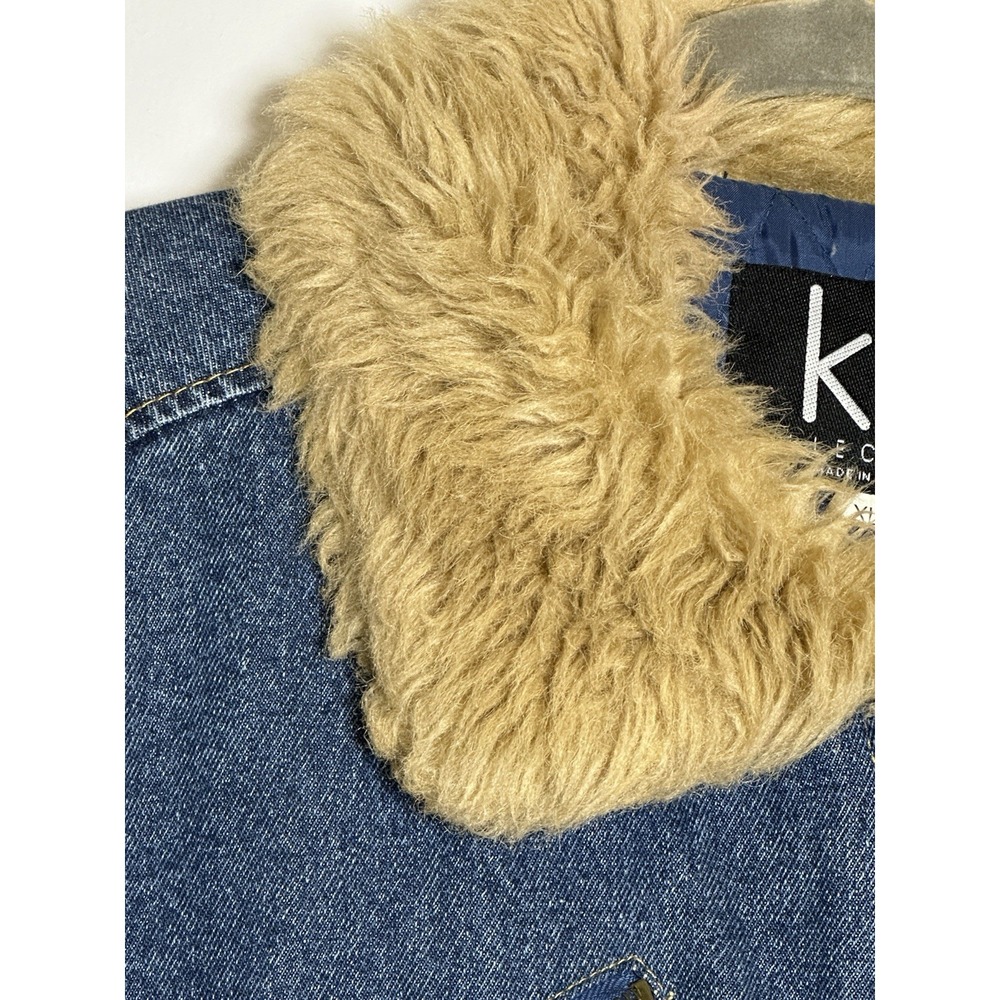 VTG KC Collections Denim Jacket Fur Collar Fringed Hem Size XL Quilted‎ - Picture 2 of 8